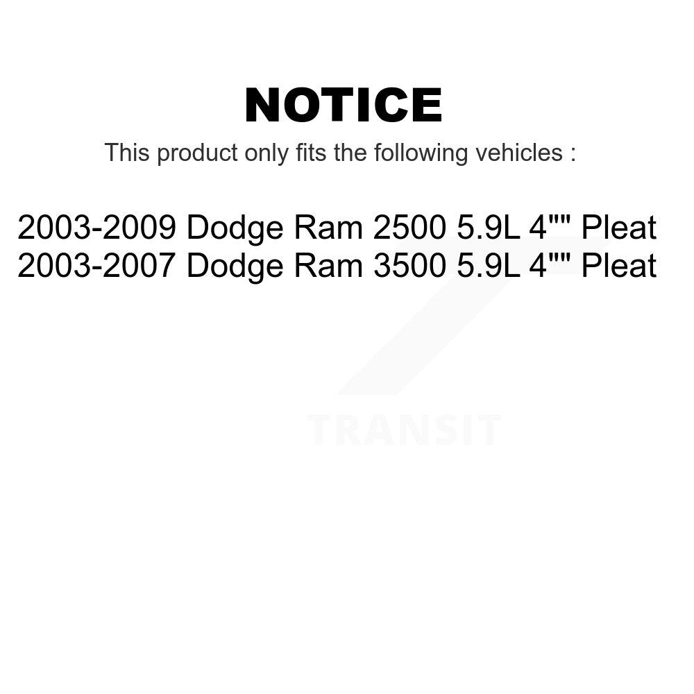 Air Filter (2 Pack) For Dodge Ram 2500 3500 4" Pleat 5.9L K57-100049