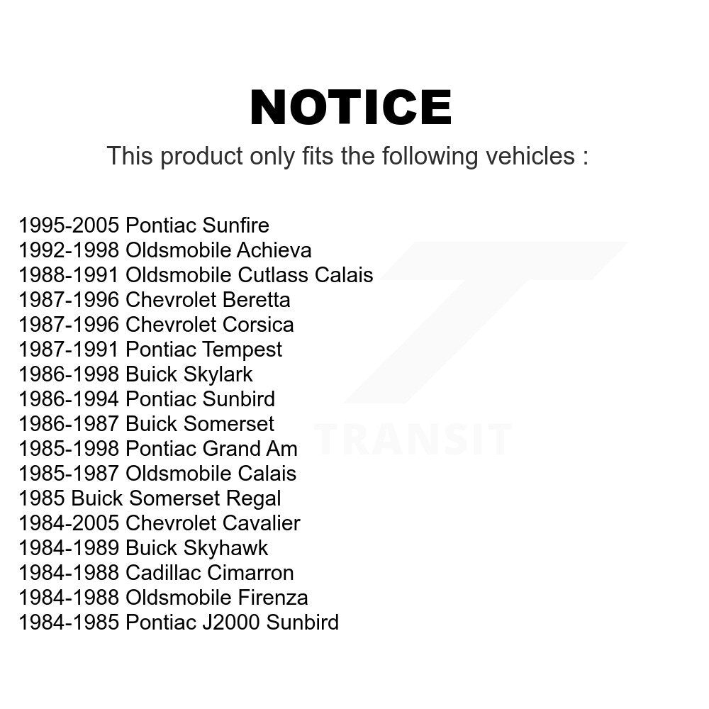 Front Wheel Bearing And Hub Assembly Pair For Chevrolet Cavalier Pontiac Sunfire Grand Am Corsica Buick Skylark Oldsmobile Beretta Sunbird Achieva Cutlass Calais Skyhawk J2000 Firenza Somerset Cadillac Cimarron Regal Tempest K70-100244