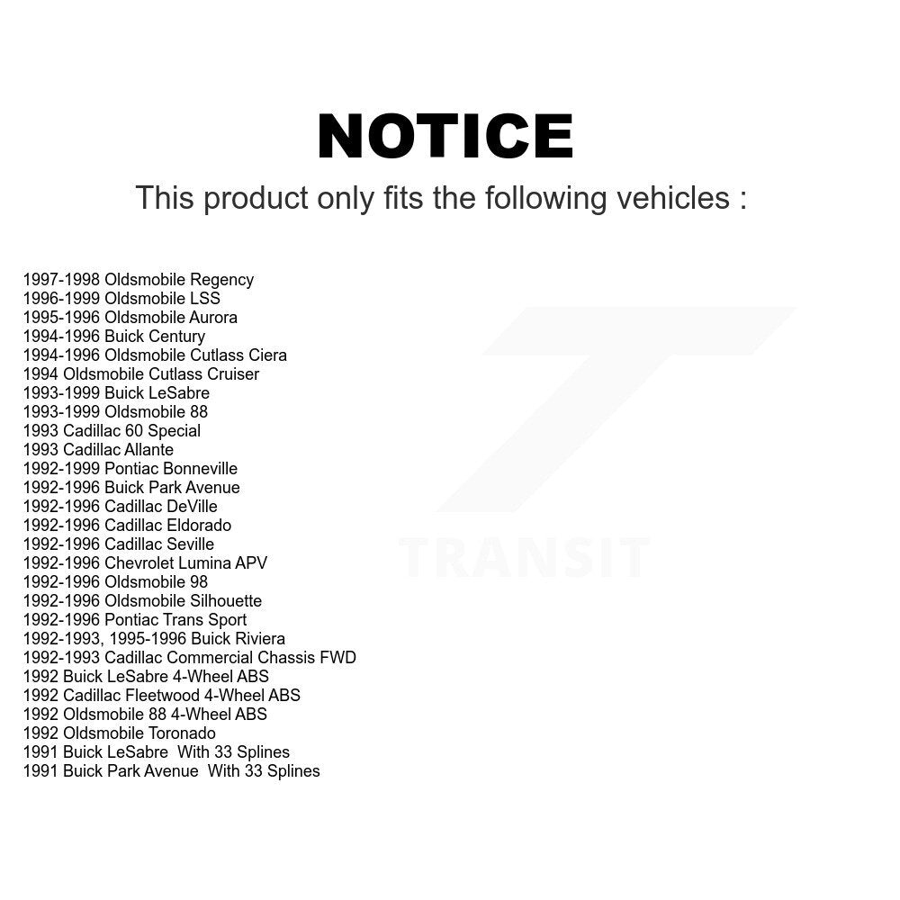 Front Wheel Bearing Hub Assembly Pair For Buick LeSabre Oldsmobile Cadillac DeVille 88 Pontiac Bonneville Park Avenue Cutlass Ciera Century Eldorado Seville 98 Riviera Chevrolet Lumina APV K70-100249