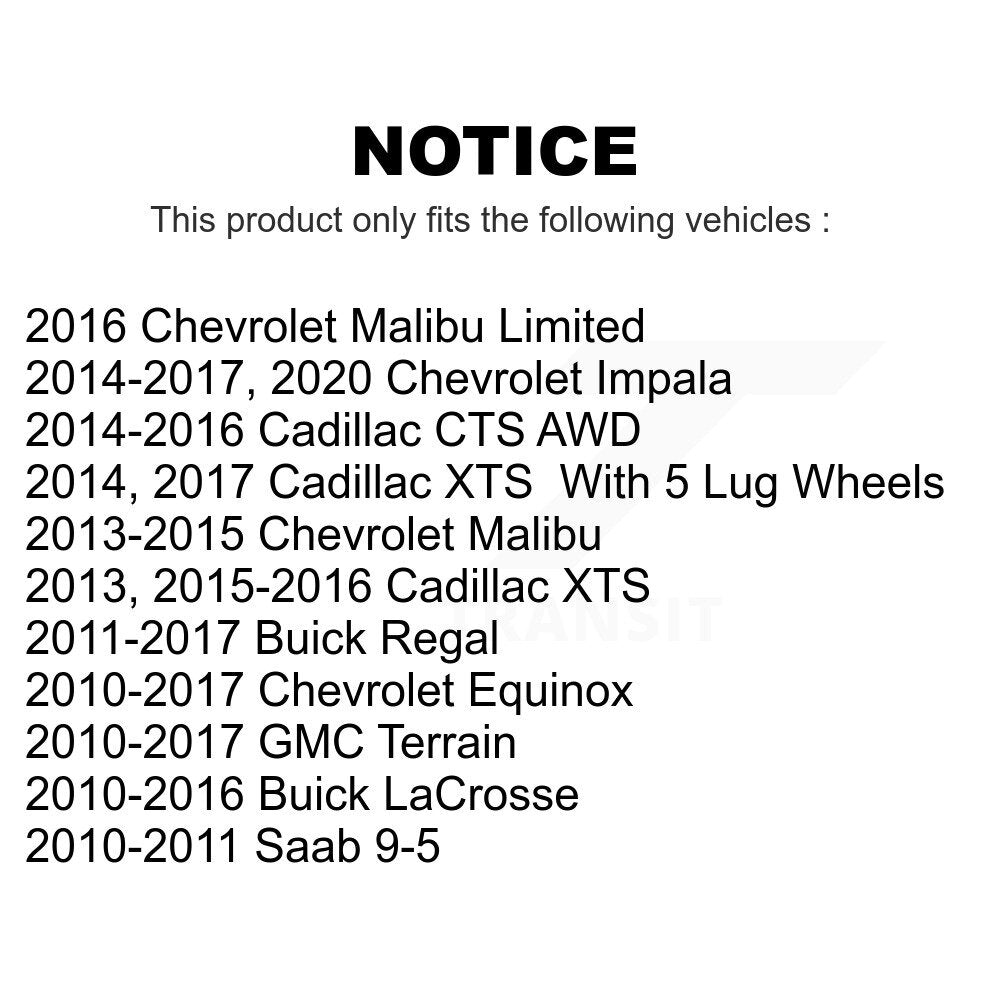 Front Wheel Bearing And Hub Assembly Pair For Chevrolet Equinox GMC Terrain Malibu Buick Impala LaCrosse Cadillac Regal XTS Limited CTS Saab 9-5 K70-100337
