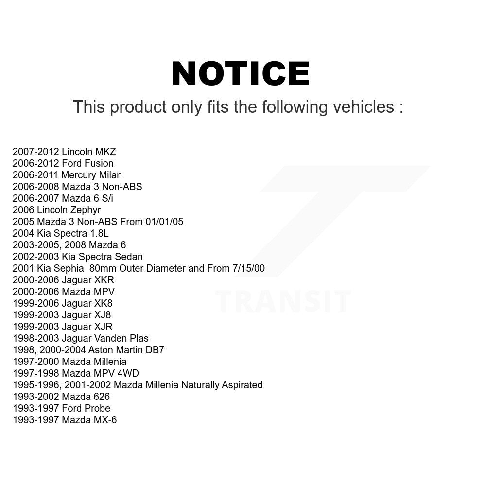 Front Wheel Bearing Pair For Ford Fusion Mazda 3 6 Lincoln MKZ Mercury Milan MPV 626 Kia Jaguar Spectra Zephyr XK8 Millenia XJ8 Vanden Plas Probe Sephia XKR MX-6 XJR Aston Martin DB7 K70-100488