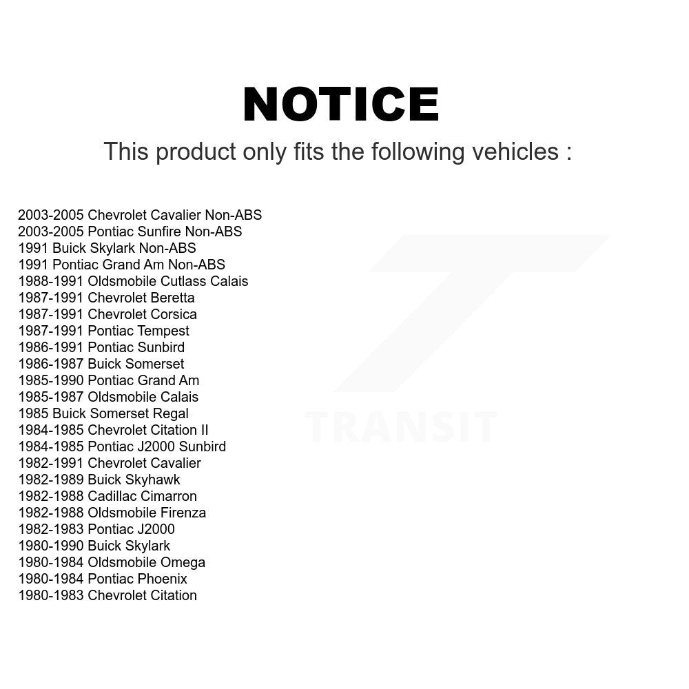 Rear Wheel Bearing And Hub Assembly Pair For Chevrolet Cavalier Pontiac Sunfire Buick Grand Am Oldsmobile Skylark Corsica Sunbird Beretta Citation Cutlass Calais Skyhawk II Omega J2000 Firenza Cadillac Cimarron Somerset Phoenix Regal Tempest K70-100761