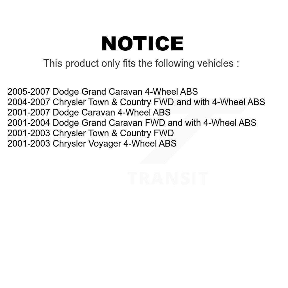 Front Rear Wheel Bearing & Hub Assembly Kit For Dodge Chrysler Grand Caravan Town Country Voyager K70-101180
