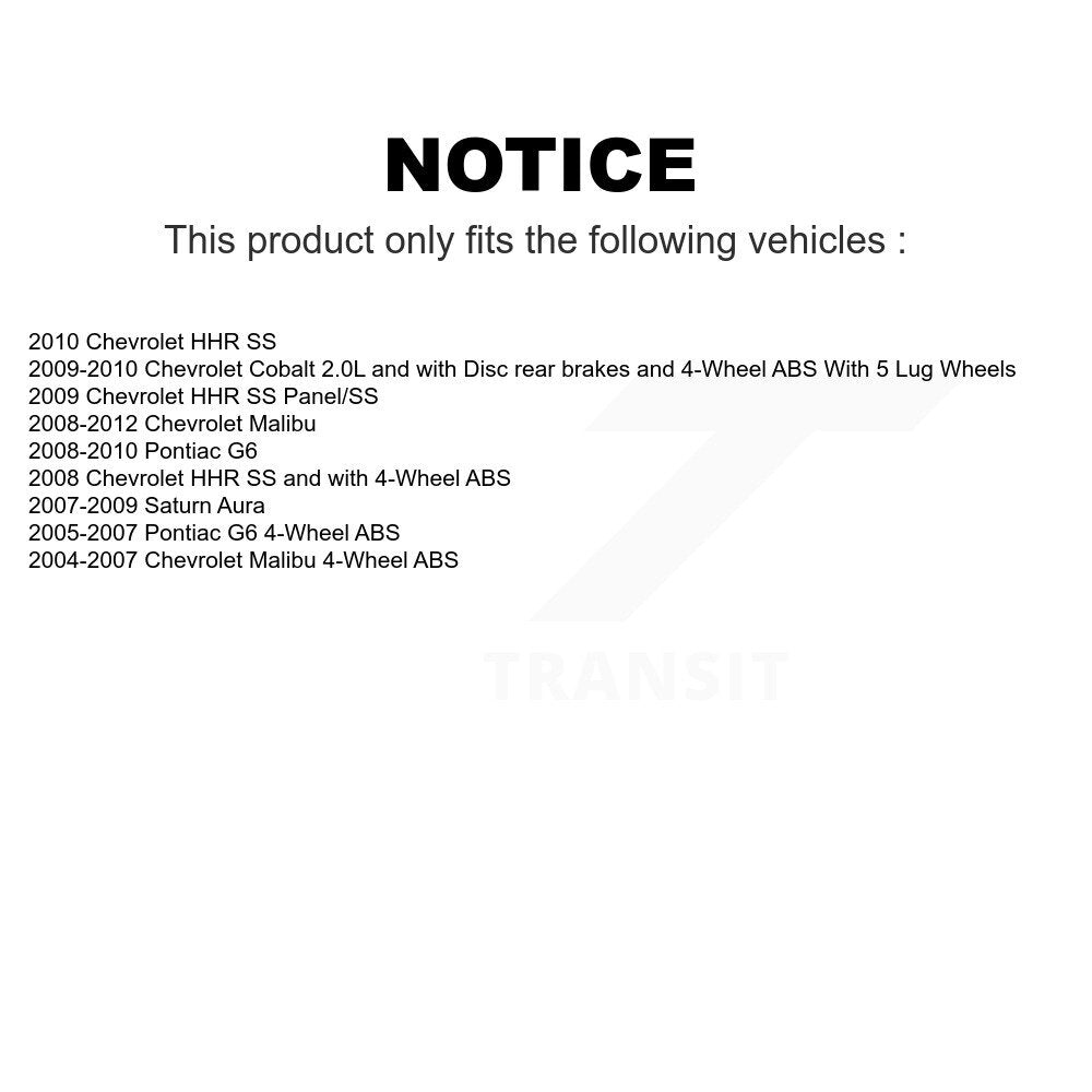 Front Rear Wheel Bearing & Hub Assembly Kit For Chevrolet Malibu Pontiac G6 Cobalt HHR Saturn Aura K70-101211