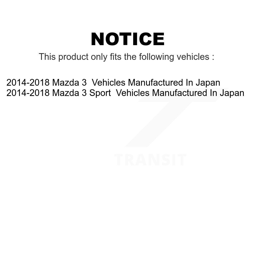 Front Rear Wheel Bearing & Hub Assembly Kit For 2014-2018 Mazda 3 Sport Vehicles Manufactured In Japan K70-101460