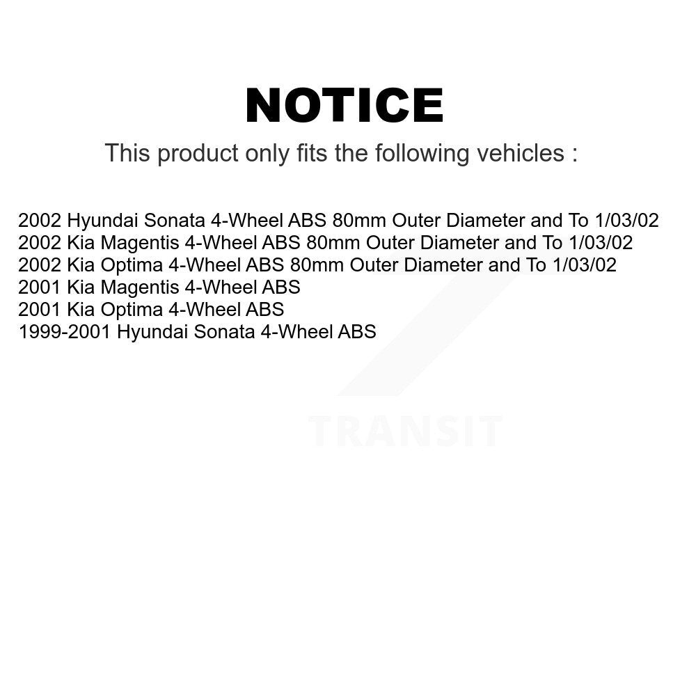 Front Rear Wheel Bearing And Hub Assembly Kit For Hyundai Sonata Kia Optima Magentis 4-Wheel ABS K70-101610