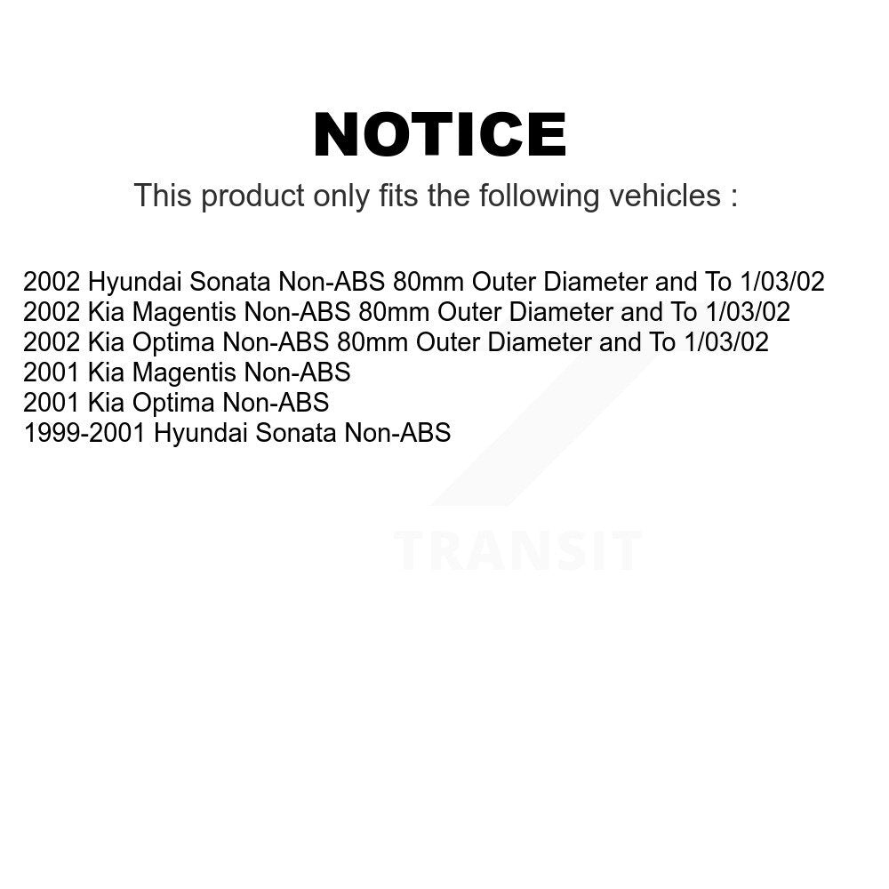 Front Rear Wheel Bearing And Hub Assembly Kit For Hyundai Sonata Kia Optima Magentis Non-ABS K70-101611