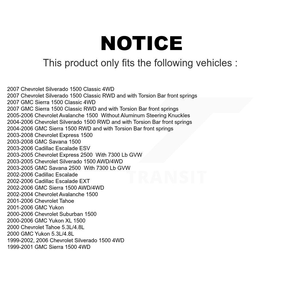 Front Suspension Ball Joints Kit For Chevrolet Silverado 1500 GMC Tahoe Sierra Suburban Yukon Avalanche XL Cadillac Classic Escalade Express 2500 ESV EXT Savana K72-100716