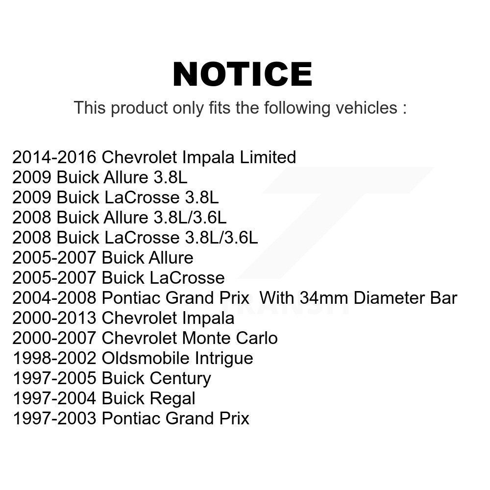 Front Rear Suspension Link Kit For Chevrolet Impala Buick Pontiac Grand Prix Century LaCrosse Monte Carlo Limited Regal Oldsmobile Intrigue Allure K72-100785