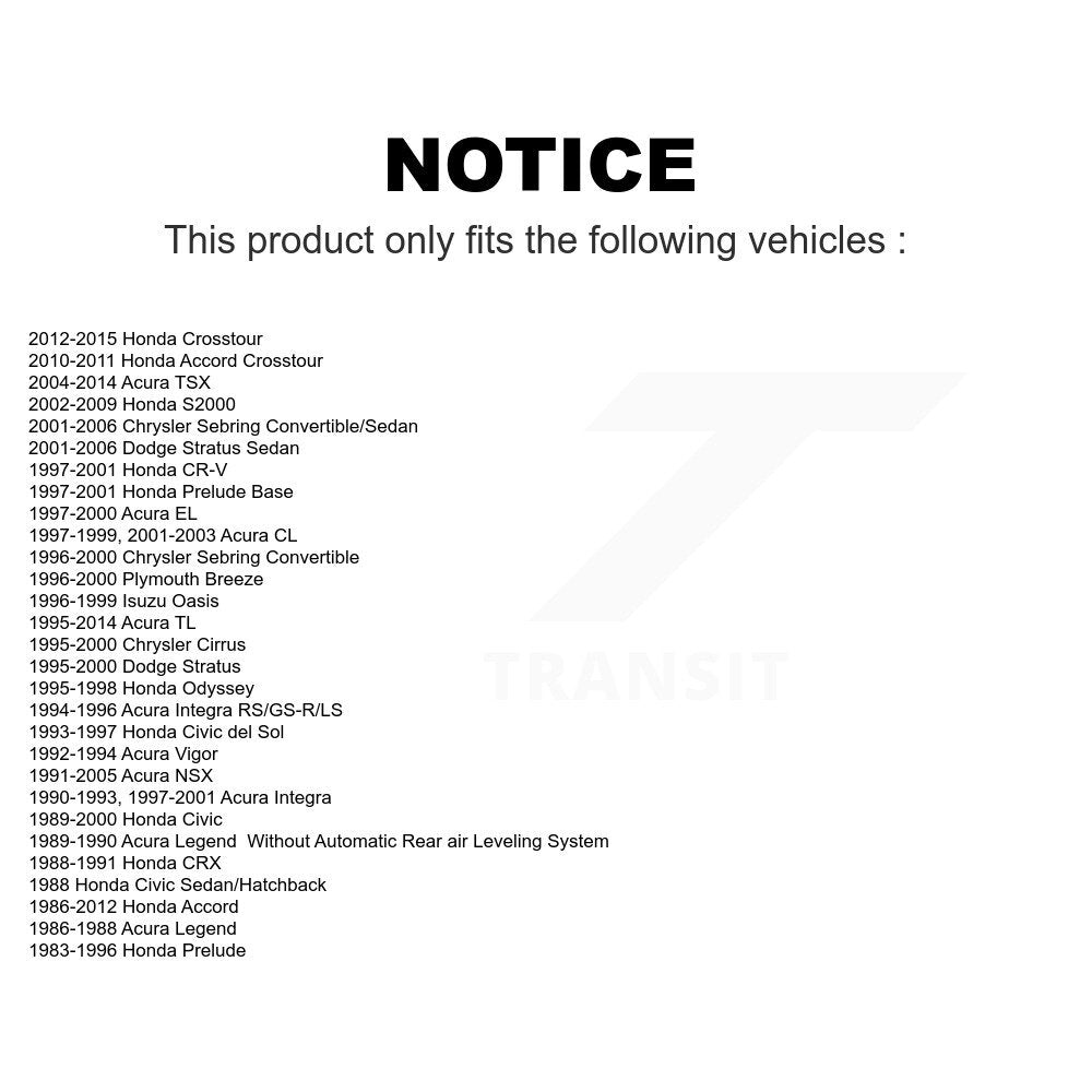 Front Suspension Strut Shock Mounting Pair For Honda Accord Acura Civic TL TSX Chrysler CR-V Sebring Dodge Stratus Integra Crosstour CL Prelude S2000 del Sol Odyssey Cirrus CRX Plymouth Breeze Legend NSX Vigor Isuzu Oasis EL K73-100087