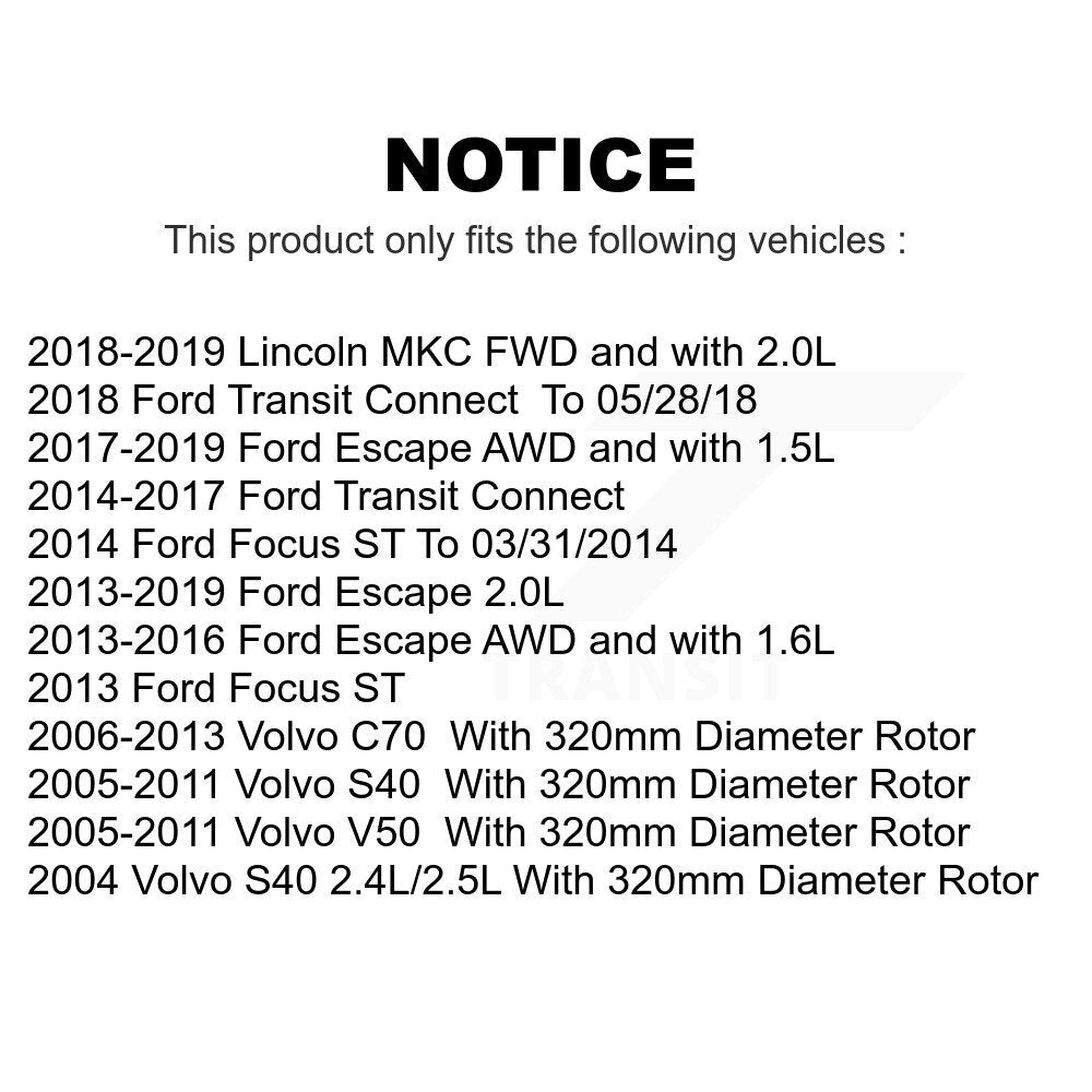 Front Coated Drilled Slotted Disc Brake Rotors Pair For Ford Escape Focus Transit Connect Volvo S40 Lincoln MKC C70 V50 KD-100053