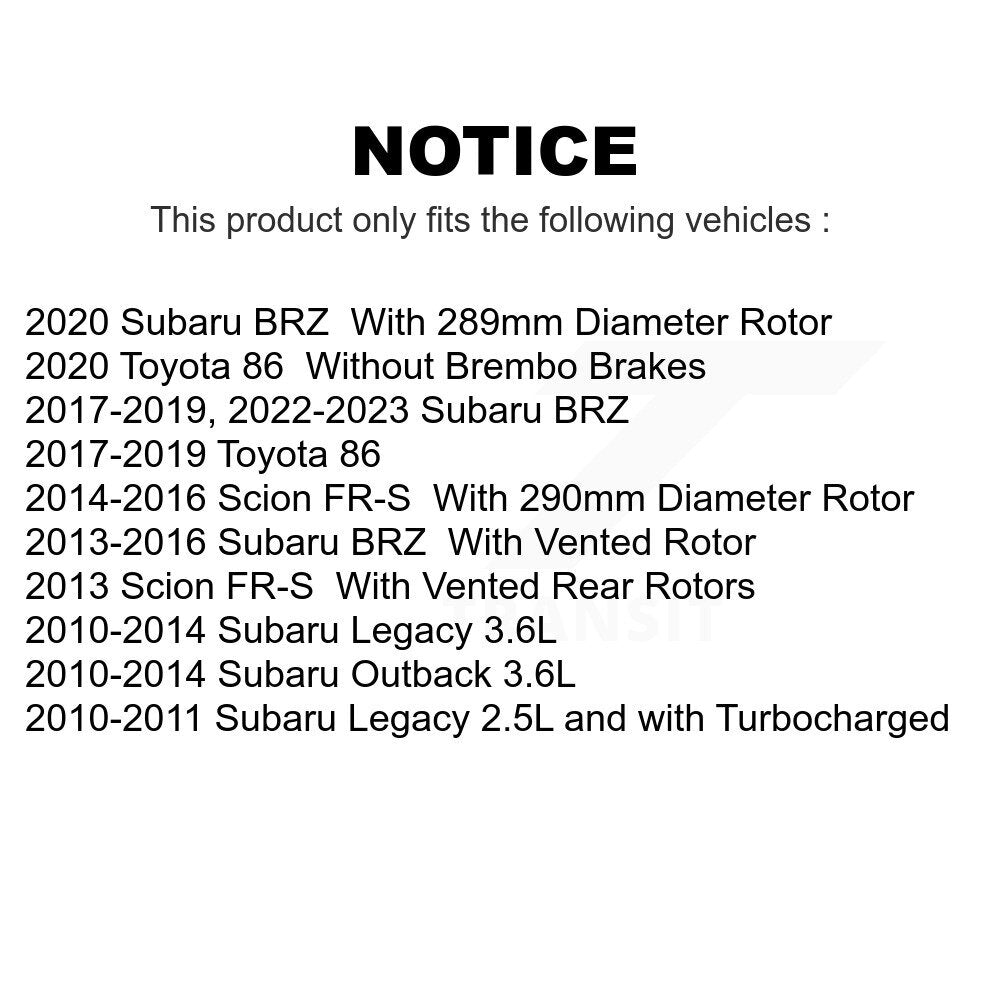 Rear Coated Drilled Slotted Disc Brake Rotors Pair For Subaru Outback Legacy Scion FR-S BRZ Toyota 86 KD-100538