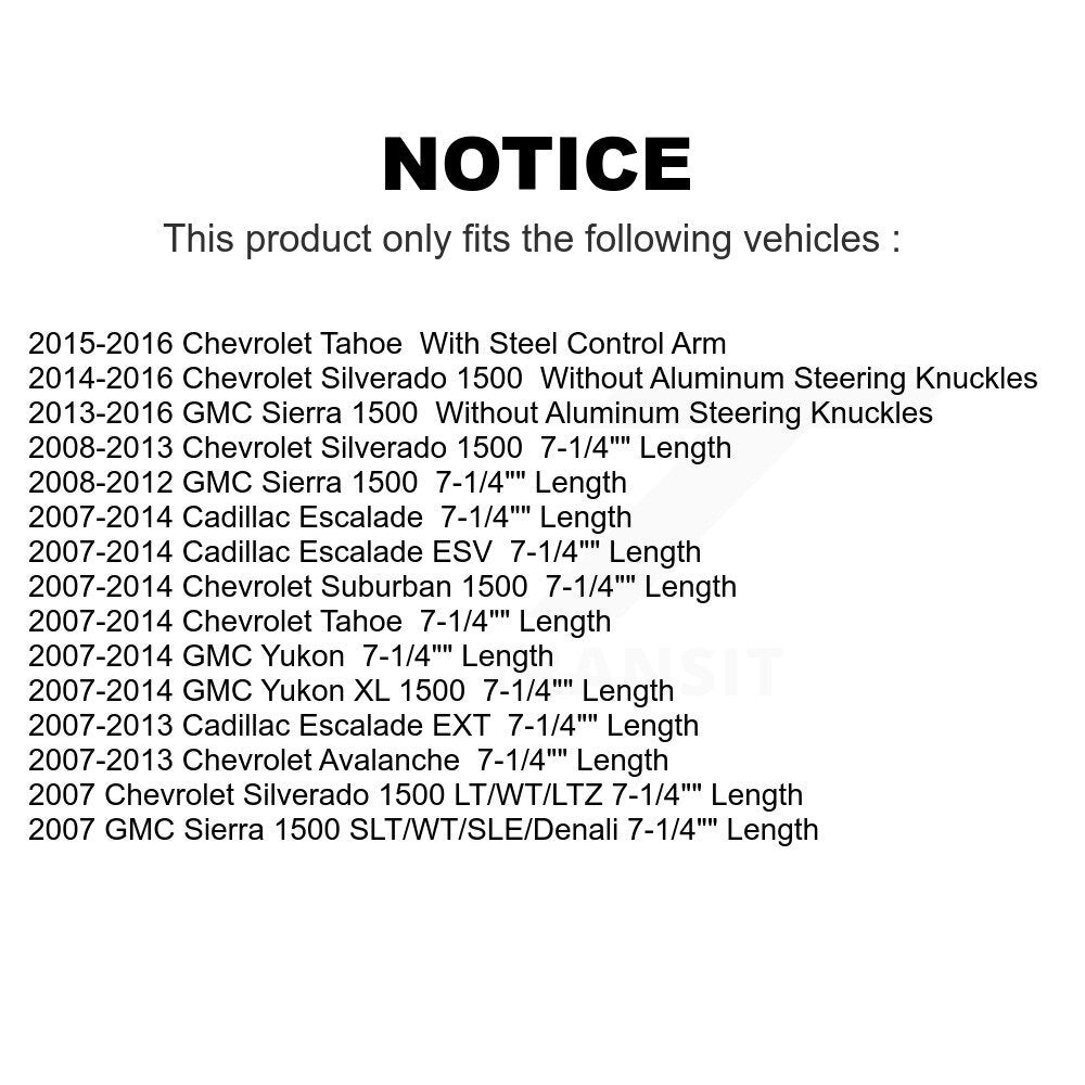 Front Suspension Control Arm And Ball Joint Assembly Stabilizer Bar Link Kit For Chevrolet Silverado 1500 GMC Sierra Tahoe Suburban Yukon Cadillac XL Avalanche Escalade ESV EXT KTR-100043