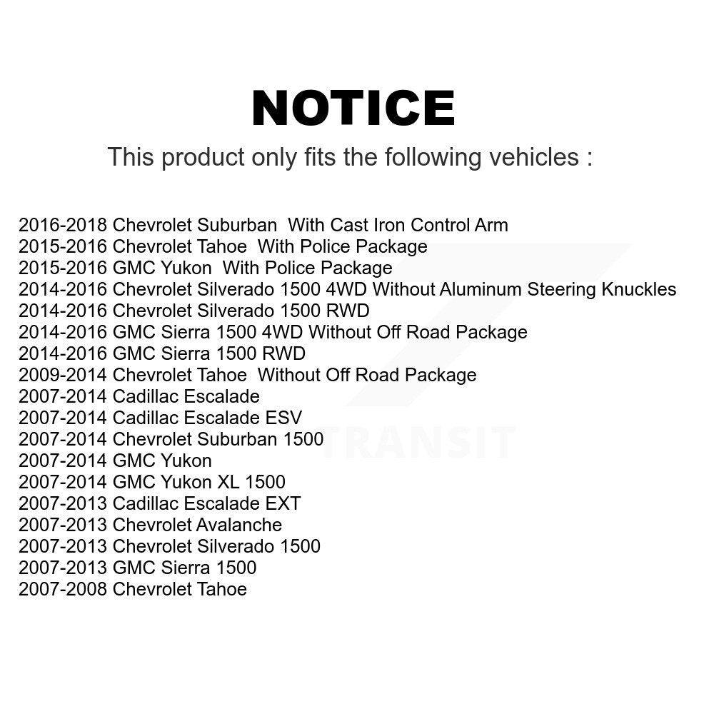 Front Suspension Control Arm And Ball Joint Assembly Kit For Chevrolet Silverado 1500 GMC Sierra Tahoe Yukon Suburban Cadillac XL Avalanche Escalade ESV EXT KTR-101423