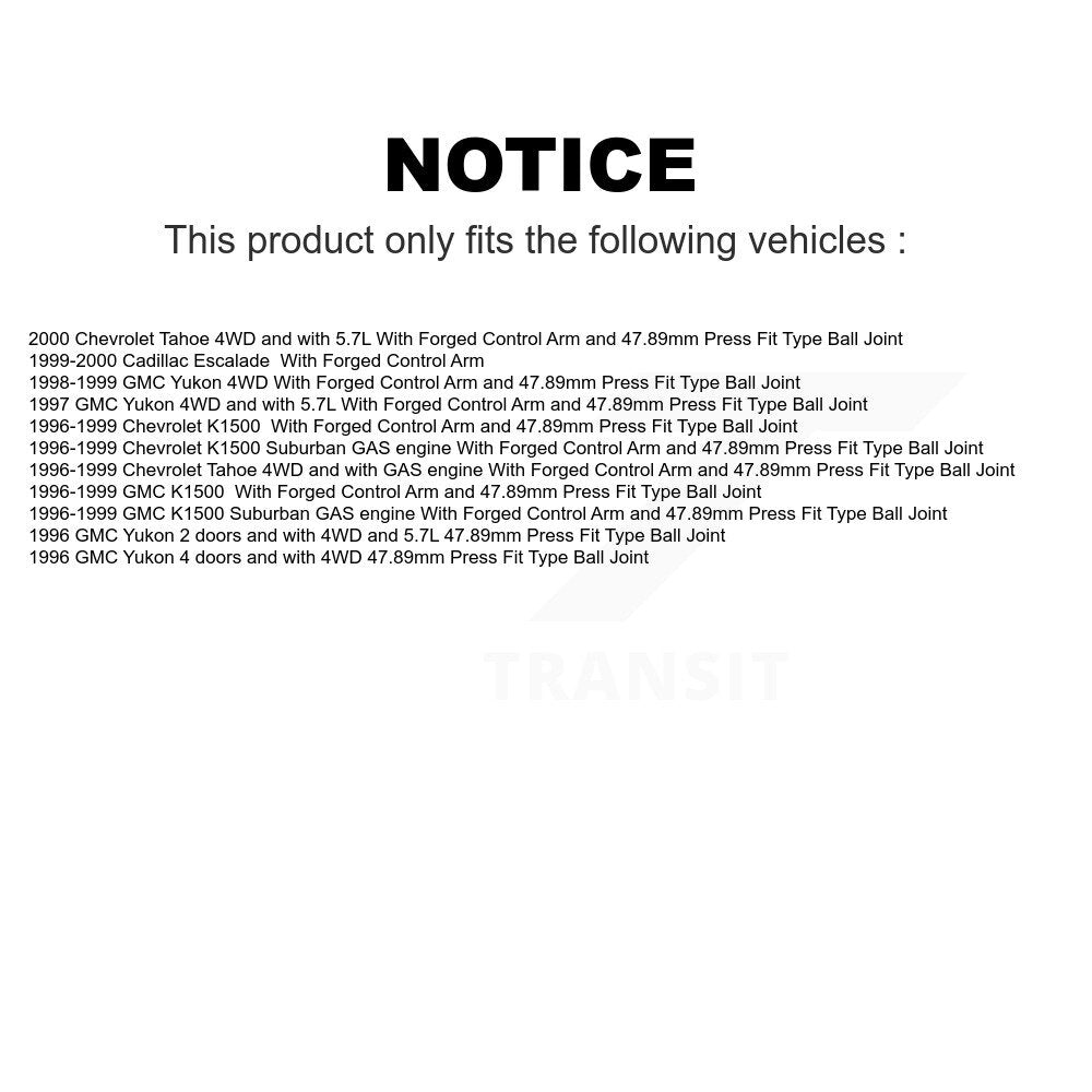 Front Suspension Ball Joints Kit For Chevrolet K1500 Tahoe GMC Suburban Yukon Cadillac Escalade KTR-101788