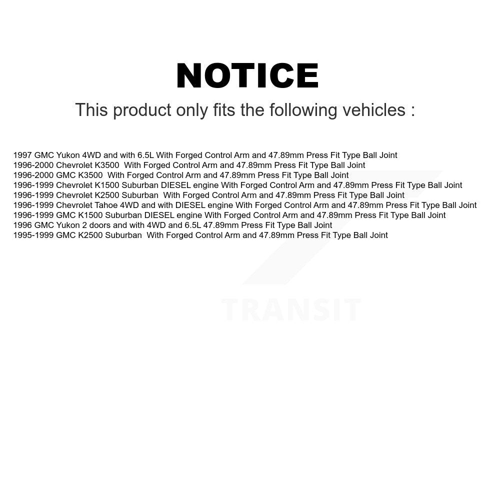 Front Suspension Ball Joints Kit For Chevrolet Tahoe K1500 Suburban GMC K3500 K2500 Yukon KTR-101792