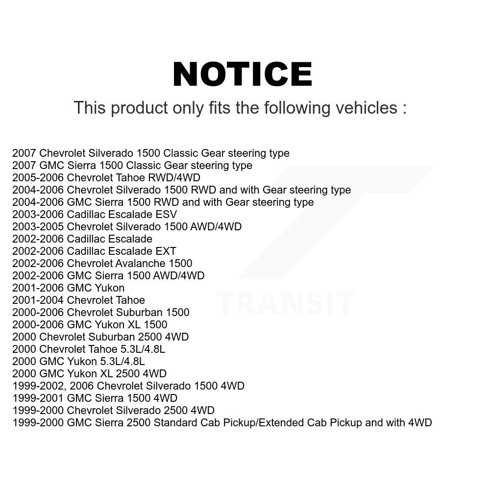 Front Steering Tie Rod End Kit For Chevrolet Silverado 1500 GMC Tahoe Sierra Suburban Yukon Avalanche XL Cadillac Classic Escalade 2500 ESV EXT KTR-101851