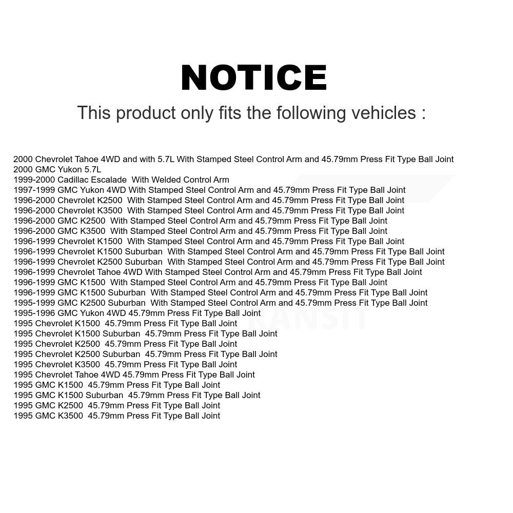 Front Suspension Ball Joint And Tie Rod End Kit For Chevrolet K1500 GMC Tahoe Suburban K2500 Yukon K3500 Cadillac Escalade KTR-102356