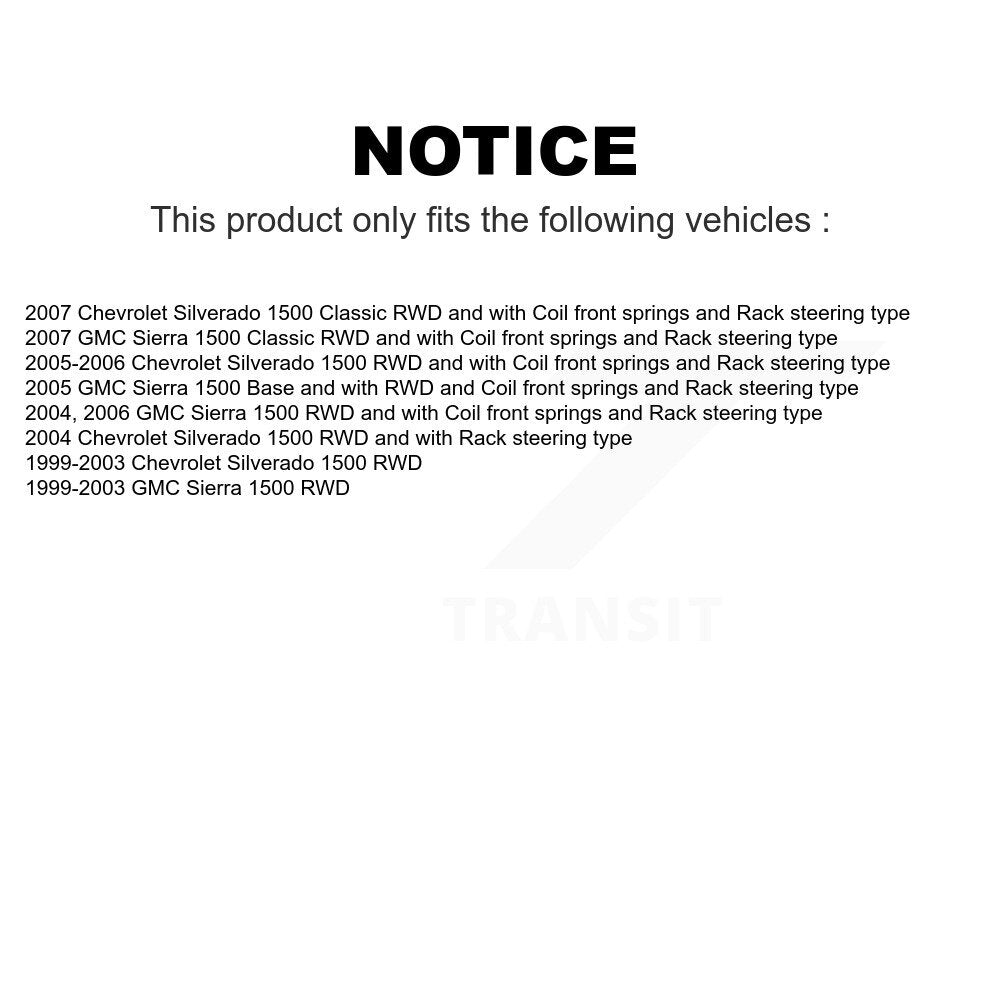 Front Suspension Control Arm Assembly And Tie Rod End Kit For Chevrolet Silverado 1500 GMC Sierra Classic KTR-102726