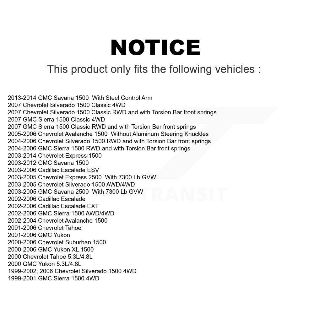 Front Suspension Control Arms And Lower Ball Joints Kit For Chevrolet Silverado 1500 GMC Tahoe Sierra Suburban Yukon Avalanche XL Cadillac Express Classic Escalade 2500 Savana ESV EXT KTR-103346