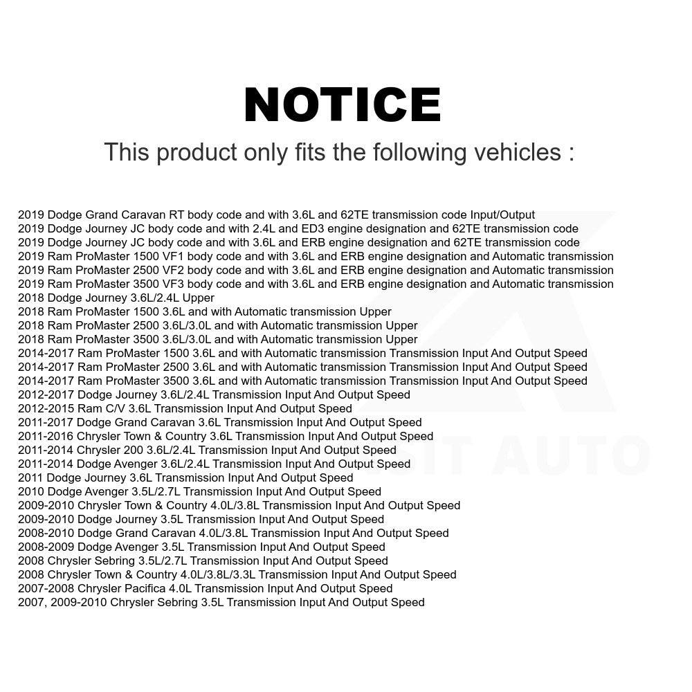 Mpulse Vehicle Speed Sensor SEN-2VSS0063 For Dodge Chrysler Grand Caravan Town & Country Journey Avenger 200 Ram Sebring ProMaster 1500 2500 Pacifica 3500 C/V