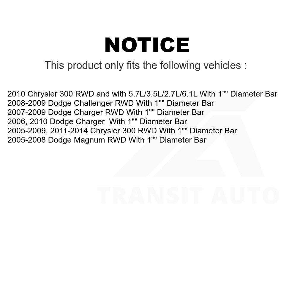 Front To Frame Suspension Stabilizer Bar Bushing Kit TOR-K200169 For Chrysler 300 Dodge Charger Magnum Challenger With 1" Diameter