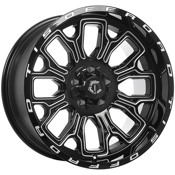 Gloss Black - Milled Edge 20x10.0 5x114.3/5x127 Conical TIS Wheels