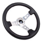 NRG Reinforced Steering Wheel (350mm/3in. Deep) White Leather w/Blk Spoke/Round Holes/White Stripes