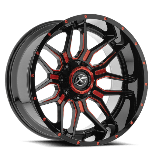 XF OFFROAD Gloss Black Milled Red XF-222 20x9 5x139.7/5x150 Wheels