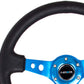 NRG Reinforced Steering Wheel (350mm/3in. Deep) White Leather w/Blk Spoke/Round Holes/White Stripes