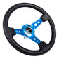 NRG Reinforced Steering Wheel (350mm/3in. Deep) White Leather w/Blk Spoke/Round Holes/White Stripes