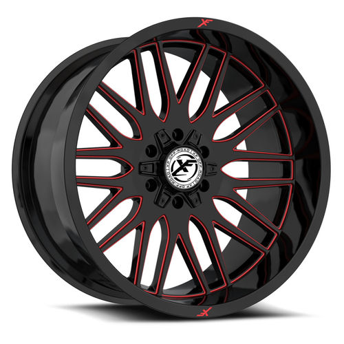 XF OFFROAD Gloss Black Milled Red XF-240 17x9 5x127/5x139.7 Wheels