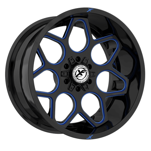 XF OFFROAD Gloss Black Milled Blue XF-233 20x9 5x127/5x139.7 Wheels