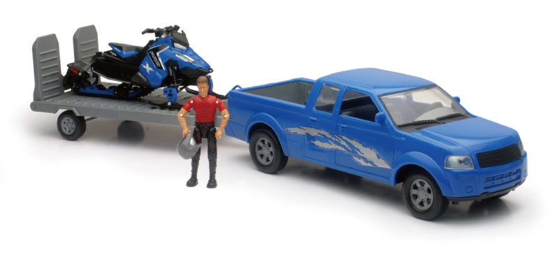 New Ray Toys Pickup with Polaris Switchback Snowmobile and Figurine Set/ Scale - 1:18