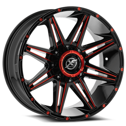 XF OFFROAD Gloss Black Red Milling XF-220 20x9 6x135/6x139.7 Wheels