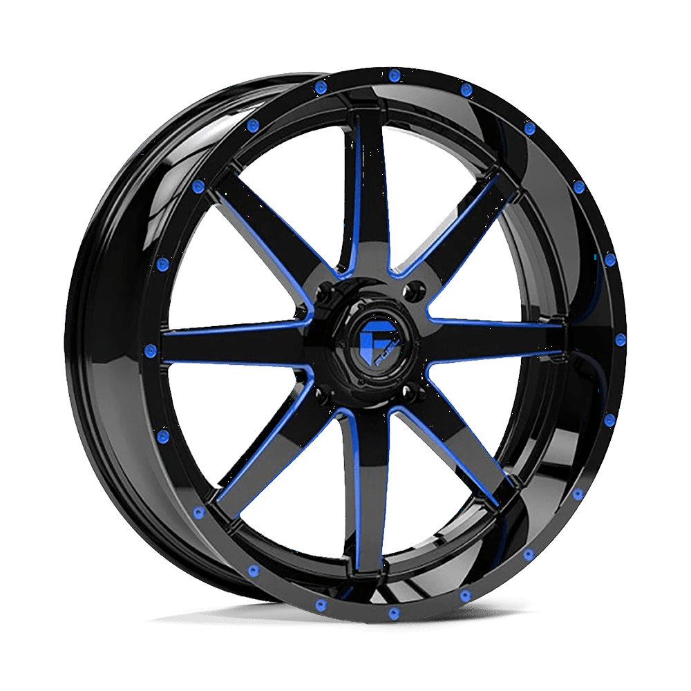 FUEL D651 MAVERICK UTV 20x7 4x156 13 GLOSS BLACK MILLED WITH BLUE TINT