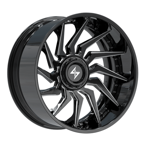 SENTALI BFX Gloss Black Lip / Gloss Black Milled Centre BFX4 24x12 8x165.1/8x180 Wheels