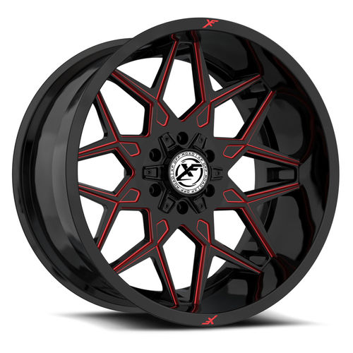 XF OFFROAD Gloss Black Milled Red XF-238 17x9 5x127/5x139.7 Wheels