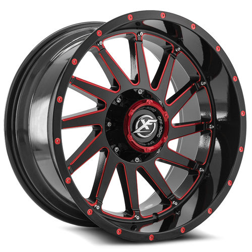 XF OFFROAD Gloss Black Red Milled XF-216 20x10 8x165.1/8x180 Wheels