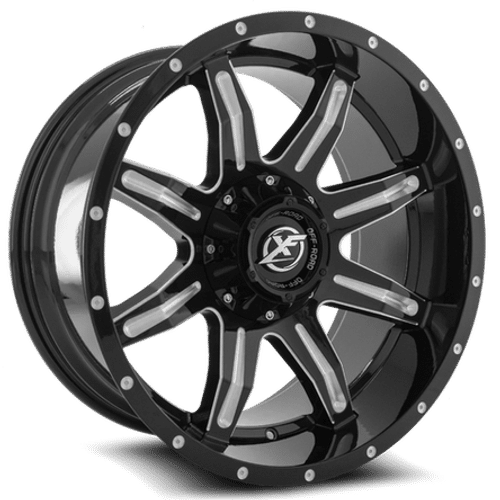 XF OFFROAD Gloss Black Milled XF-215 22x12 5x127/5x139.7 Wheels