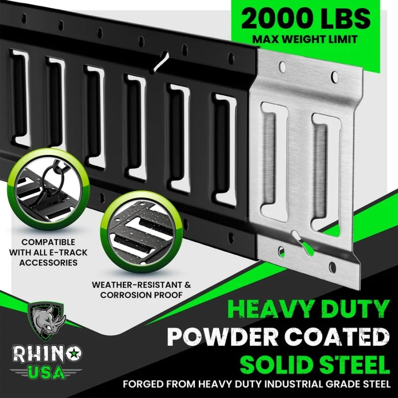 Rhino USA 5Ft E-Track Tie-Down Rails, Black (2 Pack)