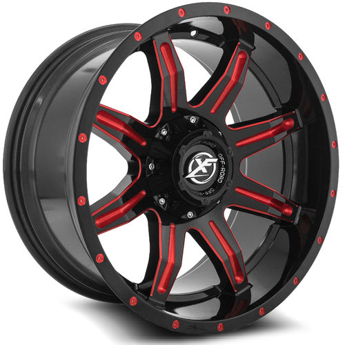 XF OFFROAD Gloss Black Milled Red XF-215 20x10 8x165.1/8x170 Wheels
