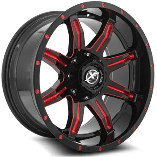 XF OFFROAD Gloss Black Milled Red XF-215 20x9 5x127/5x139.7 Wheels