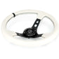 NRG Reinforced Steering Wheel (350mm/3in. Deep) White Leather w/Blk Spoke/Round Holes/White Stripes