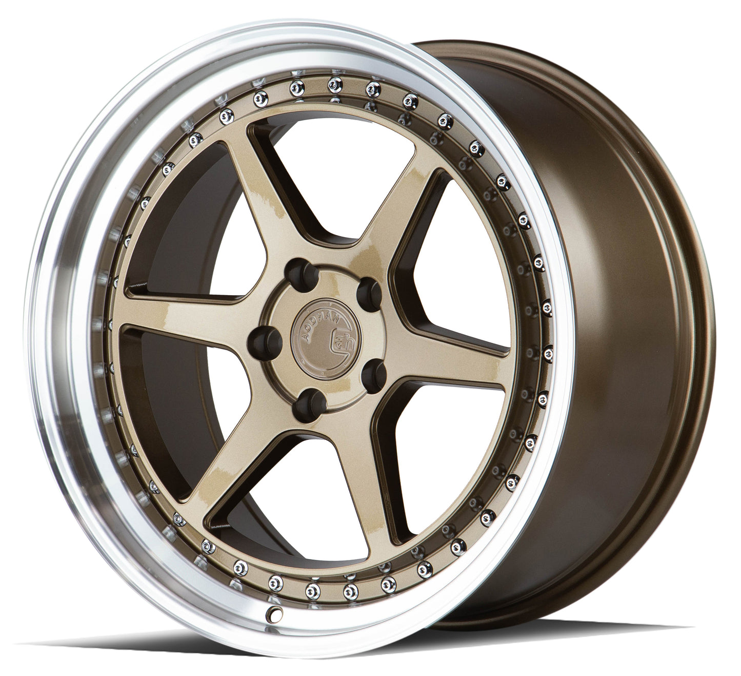 Aodhan 18x9.5 DS09 Series | Gloss Black W /Gold Rivets | 5x114.3 | +15 | 73.1