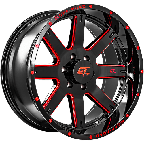 GT OFFROAD Gloss Black Milled Red Invasion Gloss Black Milled Red 20x12 8x165.1 Wheels