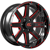 GT OFFROAD Gloss Black Milled Red Invasion Gloss Black Milled Red 20x12 8x180 Wheels