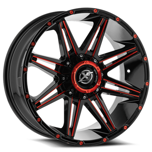XF OFFROAD Gloss Black Red Milling XF-220 20x9 5x127/5x139.7 Wheels