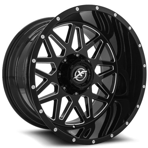 XF OFFROAD Gloss Black Milled XF-211 22x12 8x165.1/8x180 Wheels