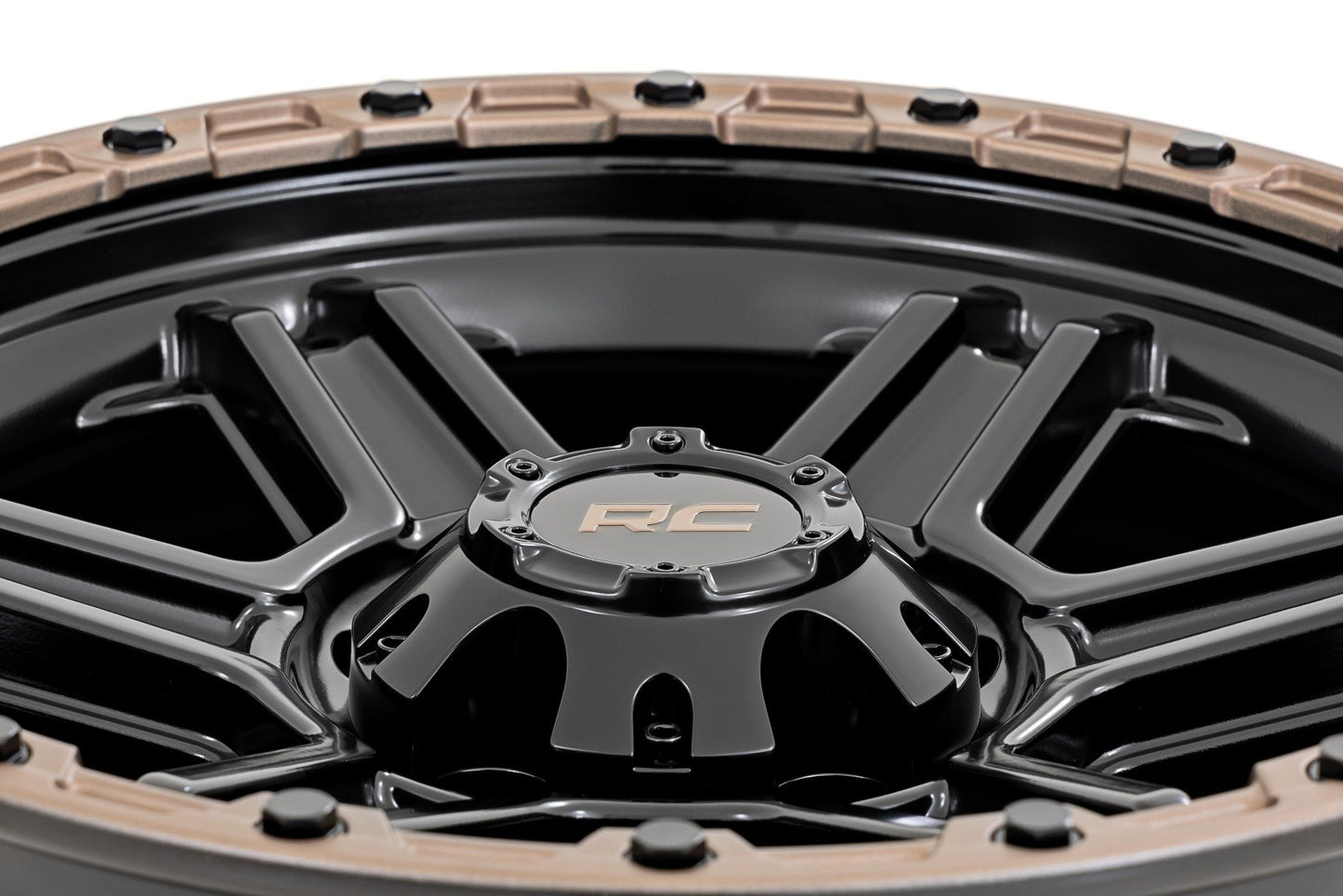 Rough Country 79 Series Wheel | One-Piece | Semi Gloss Black w/Bronze Ring | 18x9 | 5x5 | 0mm